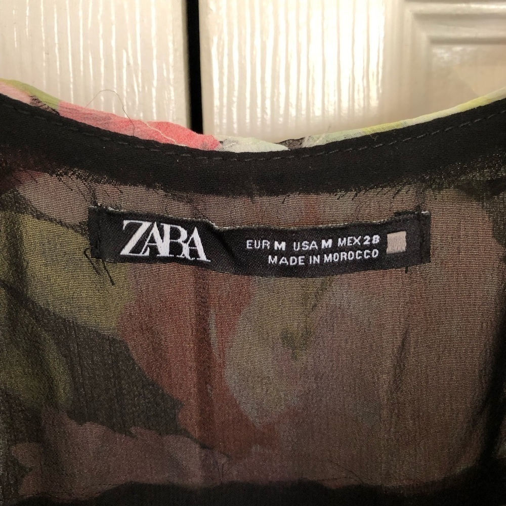 Black Floral Zara Chiffon Midi Dress Size M - Picture 6 of 9